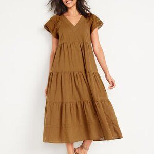 Old Navy Flutter-Sleeve Tie-Back Maxi Sisal Swing Dress Sz 2X